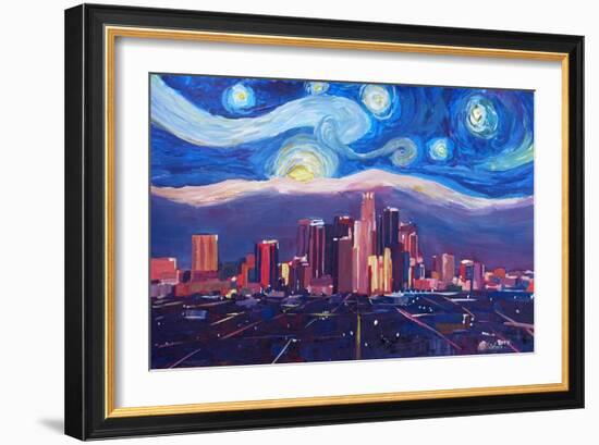 Starry Night in Los Angeles - Van Gogh Inspiration-Markus Bleichner-Framed Art Print