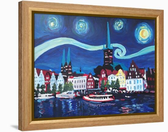 Starry Night in Luebeck Germany with Van Gogh Insp-Martina Bleichner-Framed Stretched Canvas