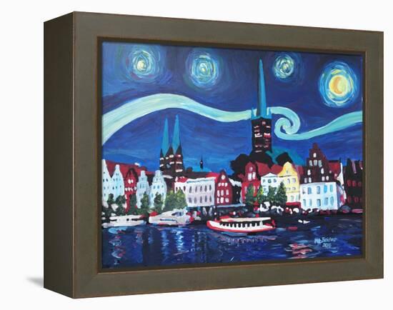 Starry Night in Luebeck Germany with Van Gogh Insp-Martina Bleichner-Framed Stretched Canvas