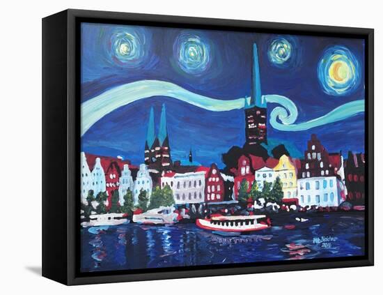 Starry Night in Luebeck Germany with Van Gogh Insp-Martina Bleichner-Framed Stretched Canvas