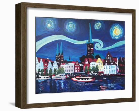 Starry Night in Luebeck Germany with Van Gogh Insp-Martina Bleichner-Framed Art Print