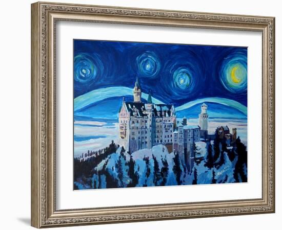 Starry Night in Neuschwanstein - Romantic Castle-Markus Bleichner-Framed Art Print