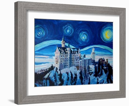 Starry Night in Neuschwanstein - Romantic Castle-Markus Bleichner-Framed Art Print