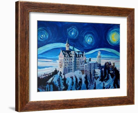 Starry Night in Neuschwanstein - Romantic Castle-Markus Bleichner-Framed Art Print