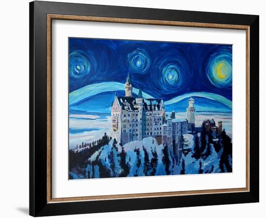 Starry Night in Neuschwanstein - Romantic Castle-Markus Bleichner-Framed Art Print