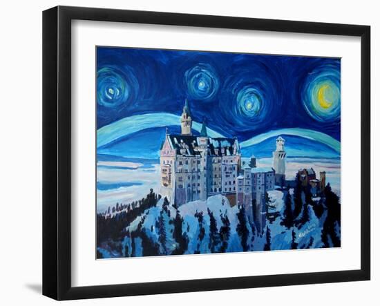 Starry Night in Neuschwanstein - Romantic Castle-Markus Bleichner-Framed Art Print