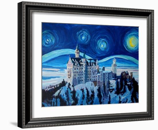 Starry Night in Neuschwanstein - Romantic Castle-Markus Bleichner-Framed Art Print