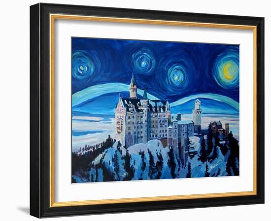 Starry Night in Neuschwanstein - Romantic Castle-Markus Bleichner-Framed Art Print