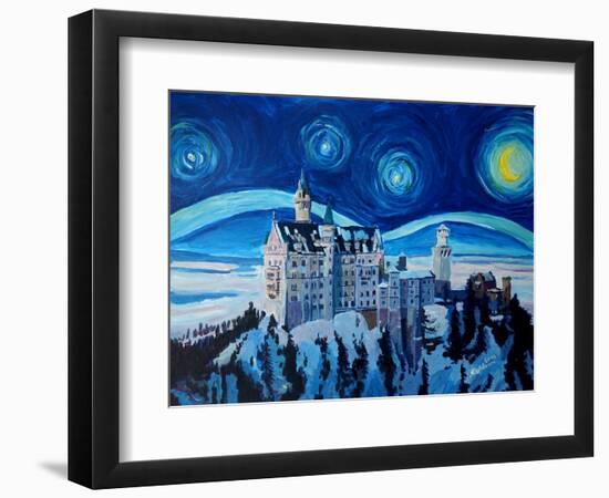 Starry Night in Neuschwanstein - Romantic Castle-Markus Bleichner-Framed Premium Giclee Print