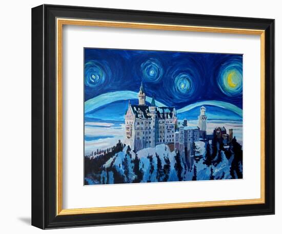Starry Night in Neuschwanstein - Romantic Castle-Markus Bleichner-Framed Premium Giclee Print