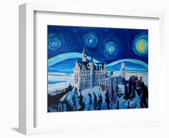 Starry Night in Neuschwanstein - Romantic Castle-Markus Bleichner-Framed Art Print