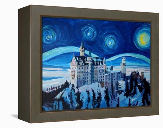 Starry Night in Neuschwanstein - Romantic Castle-Markus Bleichner-Framed Stretched Canvas