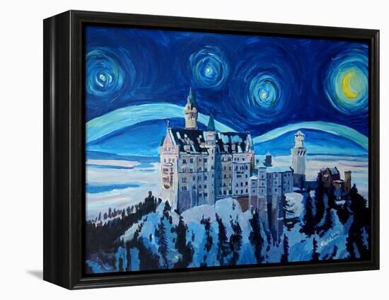 Starry Night in Neuschwanstein - Romantic Castle-Markus Bleichner-Framed Stretched Canvas