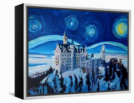 Starry Night in Neuschwanstein - Romantic Castle-Markus Bleichner-Framed Stretched Canvas