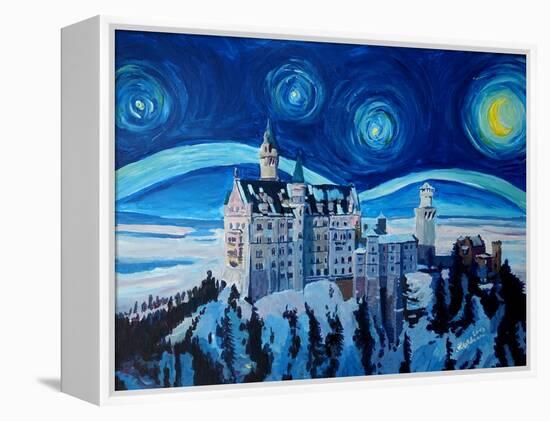 Starry Night in Neuschwanstein - Romantic Castle-Markus Bleichner-Framed Stretched Canvas