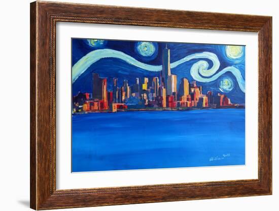 Starry Night in New York City Manhattan Skyline-Markus Bleichner-Framed Art Print