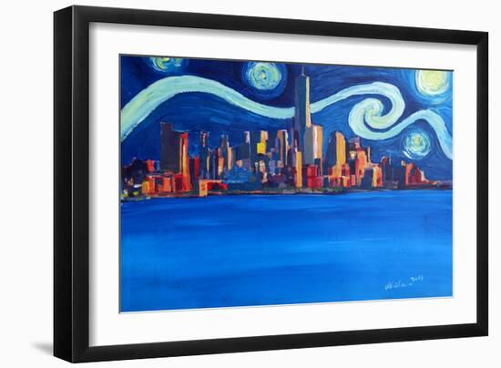 Starry Night in New York City Manhattan Skyline-Markus Bleichner-Framed Art Print