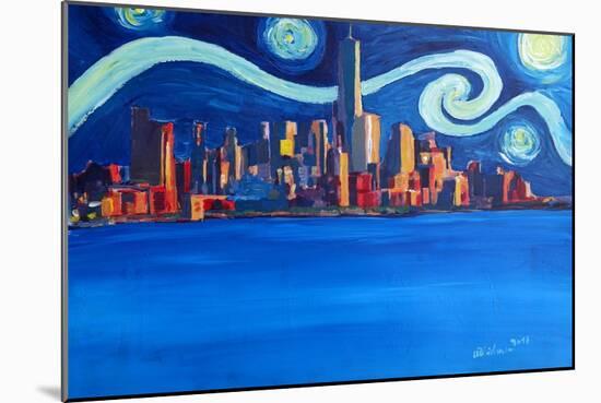 Starry Night in New York City Manhattan Skyline-Markus Bleichner-Mounted Art Print