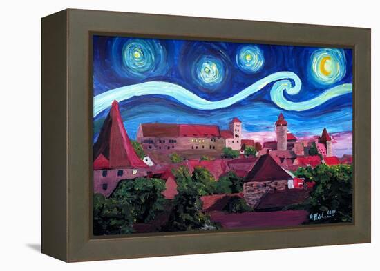 Starry Night in Nuremberg Germany with Castle and-Martina Bleichner-Framed Stretched Canvas