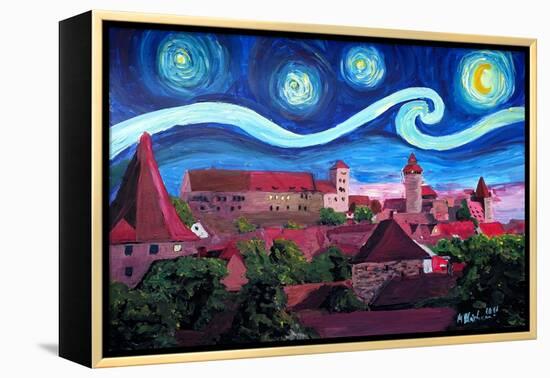 Starry Night in Nuremberg Germany with Castle and-Martina Bleichner-Framed Stretched Canvas