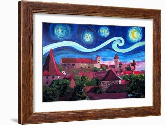 Starry Night in Nuremberg Germany with Castle and-Martina Bleichner-Framed Art Print