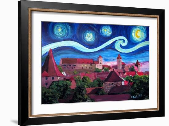 Starry Night in Nuremberg Germany with Castle and-Martina Bleichner-Framed Art Print