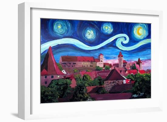 Starry Night in Nuremberg Germany with Castle and-Martina Bleichner-Framed Art Print