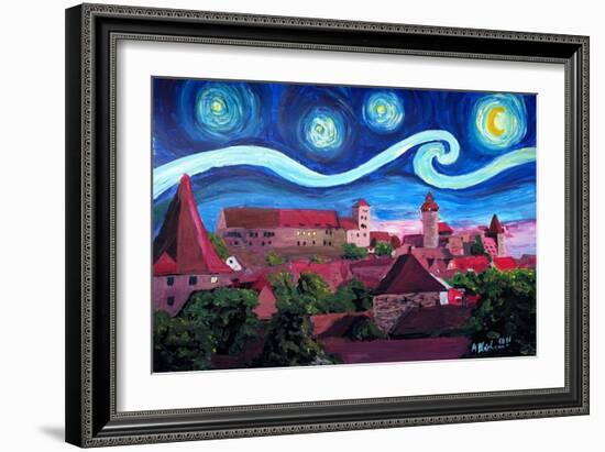 Starry Night in Nuremberg Germany with Castle and-Martina Bleichner-Framed Art Print