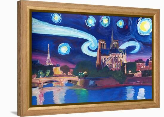 Starry Night in Paris - Van Gogh Skyline-Markus Bleichner-Framed Stretched Canvas