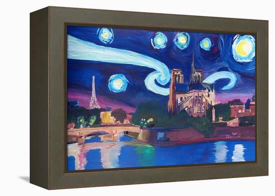 Starry Night in Paris - Van Gogh Skyline-Markus Bleichner-Framed Stretched Canvas