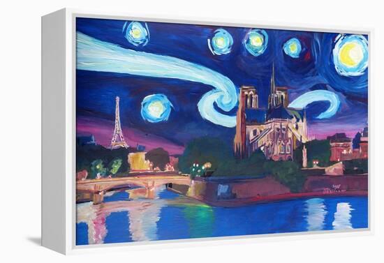 Starry Night in Paris - Van Gogh Skyline-Markus Bleichner-Framed Stretched Canvas