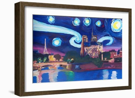 Starry Night in Paris - Van Gogh Skyline-Markus Bleichner-Framed Art Print