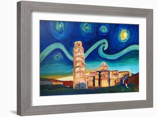 Starry Night in Pisa with Leaning Tower-Markus Bleichner-Framed Art Print