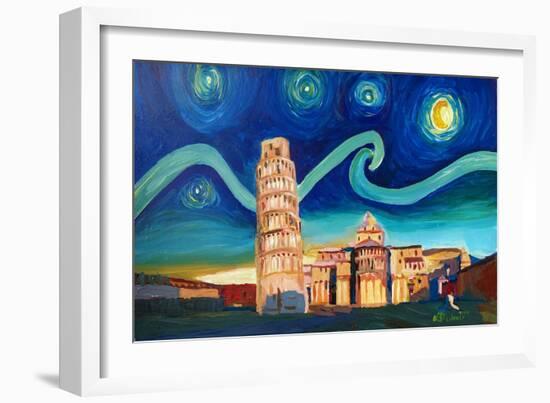 Starry Night in Pisa with Leaning Tower-Markus Bleichner-Framed Art Print