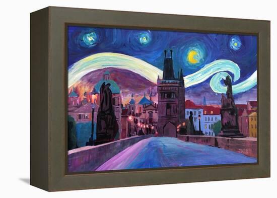 Starry Night in Prague Van Gogh Inspirations-Markus Bleichner-Framed Stretched Canvas