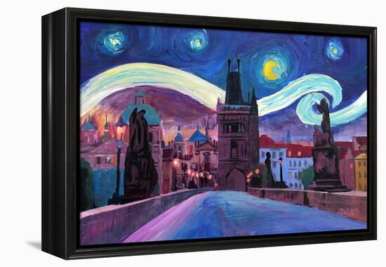 Starry Night in Prague Van Gogh Inspirations-Markus Bleichner-Framed Stretched Canvas