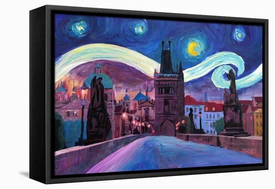 Starry Night in Prague Van Gogh Inspirations-Markus Bleichner-Framed Stretched Canvas