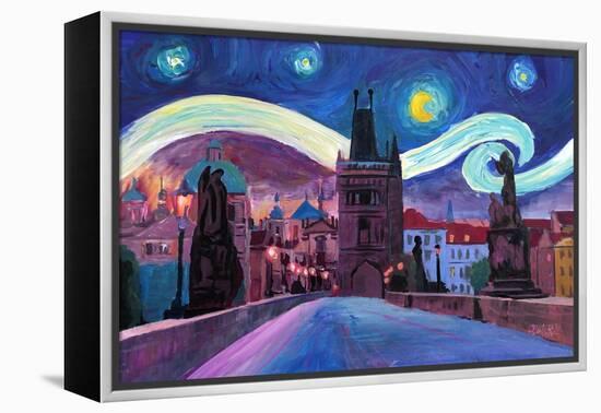 Starry Night in Prague Van Gogh Inspirations-Markus Bleichner-Framed Stretched Canvas