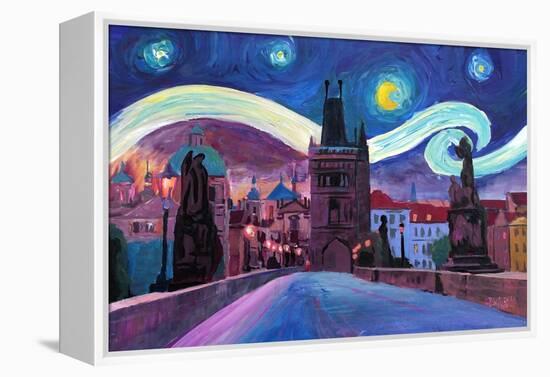 Starry Night in Prague Van Gogh Inspirations-Markus Bleichner-Framed Stretched Canvas