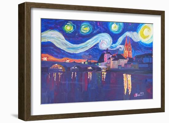 Starry Night in Regensburg Van Gogh Inspirations-Markus Bleichner-Framed Art Print