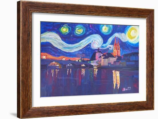 Starry Night in Regensburg Van Gogh Inspirations-Markus Bleichner-Framed Art Print