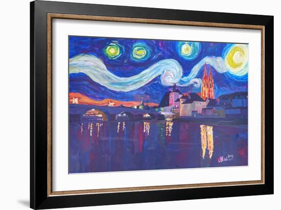 Starry Night in Regensburg Van Gogh Inspirations-Markus Bleichner-Framed Art Print