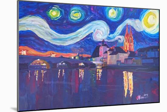 Starry Night in Regensburg Van Gogh Inspirations-Markus Bleichner-Mounted Art Print