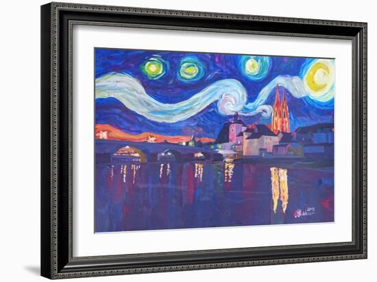 Starry Night in Regensburg Van Gogh Inspirations-Markus Bleichner-Framed Art Print