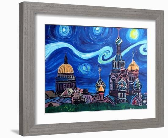 Starry Night in St Petersburg Russia-Martina Bleichner-Framed Art Print