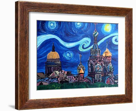 Starry Night in St Petersburg Russia-Martina Bleichner-Framed Art Print