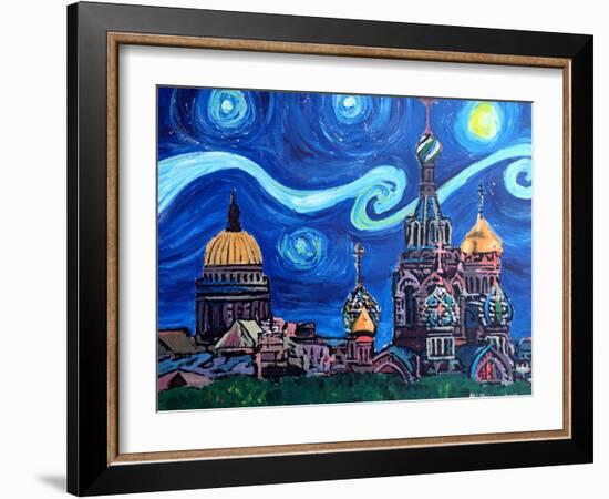 Starry Night in St Petersburg Russia-Martina Bleichner-Framed Art Print