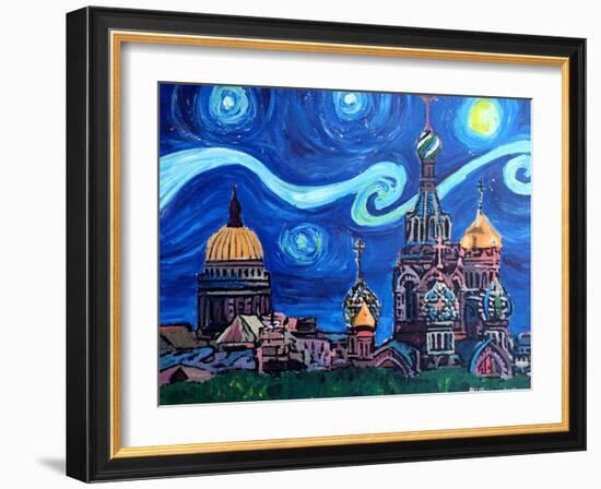 Starry Night in St Petersburg Russia-Martina Bleichner-Framed Art Print