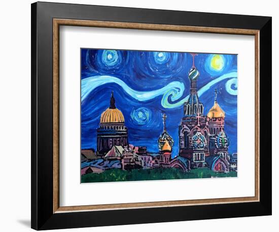 Starry Night in St Petersburg Russia-Martina Bleichner-Framed Art Print