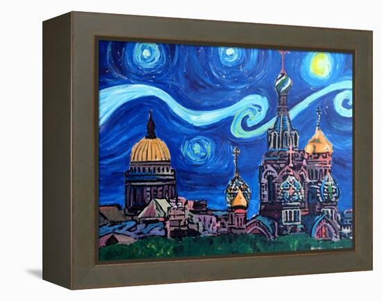 Starry Night in St Petersburg Russia-Martina Bleichner-Framed Stretched Canvas